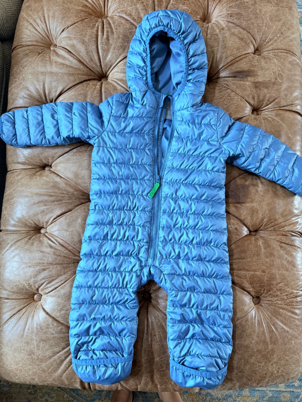 Primary Blue Hooded Quilted Bunting Snowsuit 6-12M Fold Over Hands & Feet